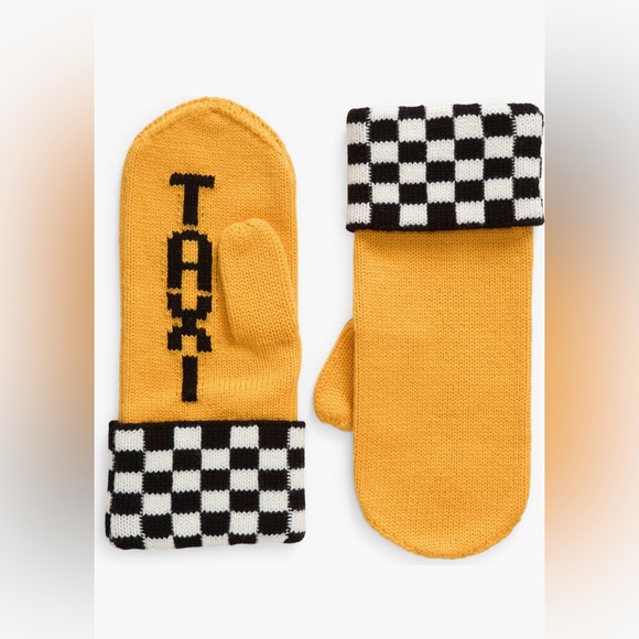 KATE SPADE NEW YORK TAXI CHECKERBOARD GRAPHIC MITTENS - NWT - Picture 1 of 5